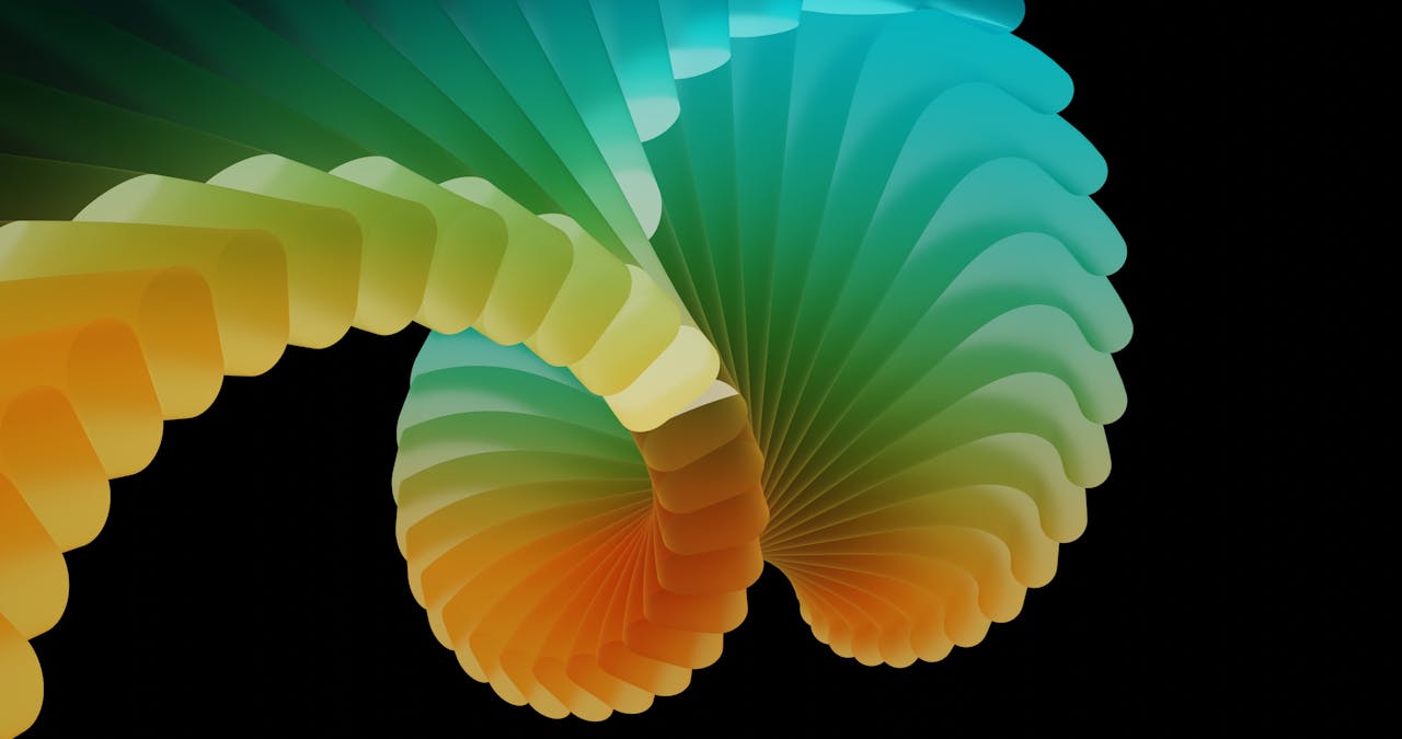 Vibrant abstract spiral design with gradient colors on black background.